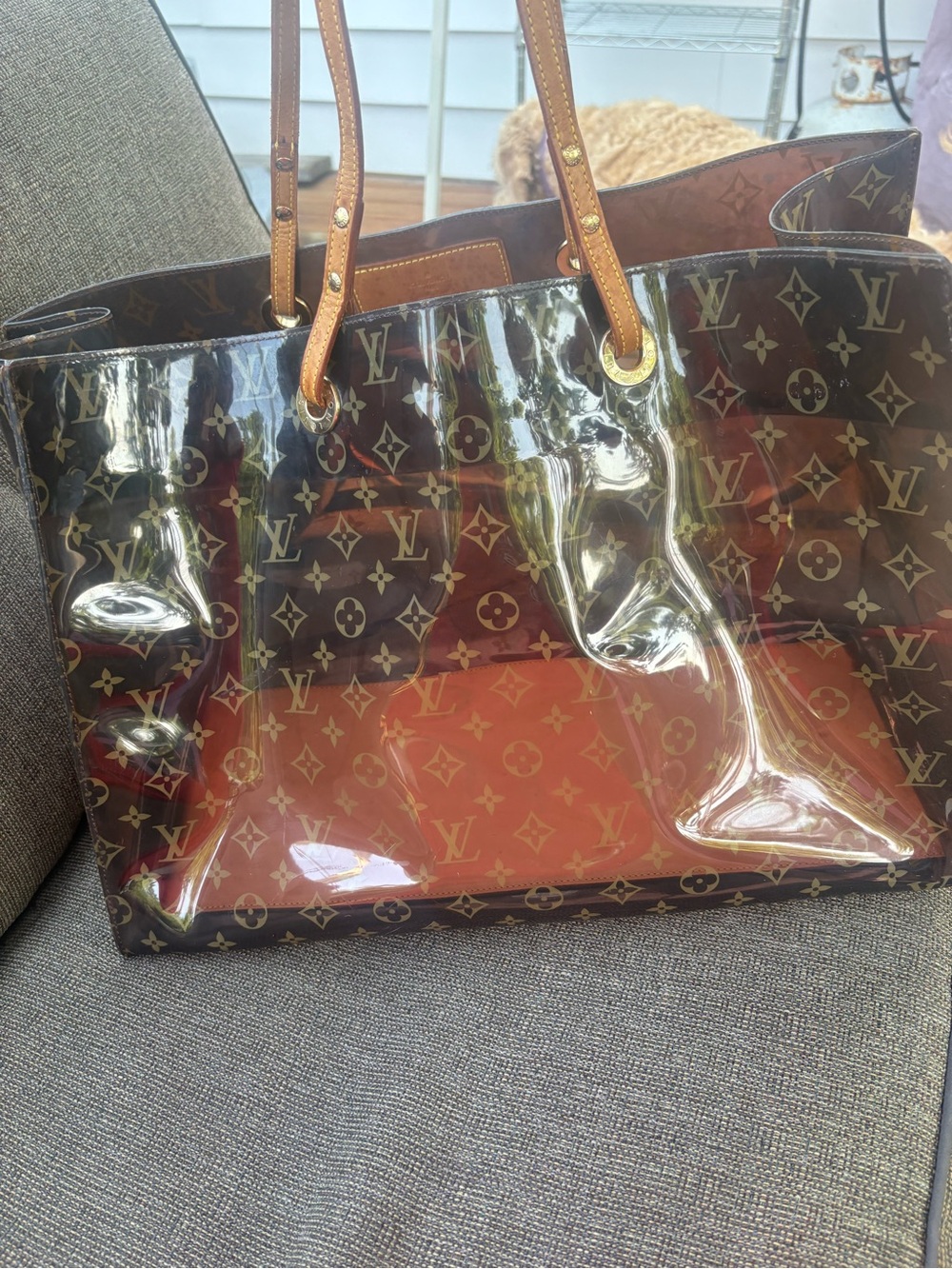 Louis Vuitton Monogram Clear Cabas GM Tote with Brown Trim - Picture 5 of 16